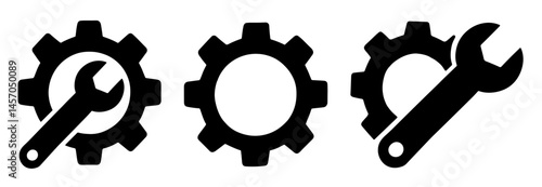 Gear and Wrench Silhouette Icons for Settings and Tools