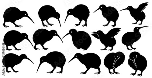 Kiwi Bird Silhouettes in Various Poses Collection