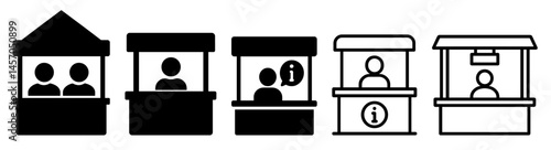 Set of information booth icons with people and info symbols