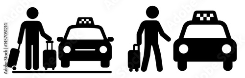 Taxi and Traveler Icons with Luggage in Vector Style