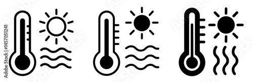 Hot Weather and Temperature Icons with Sun and Thermometer