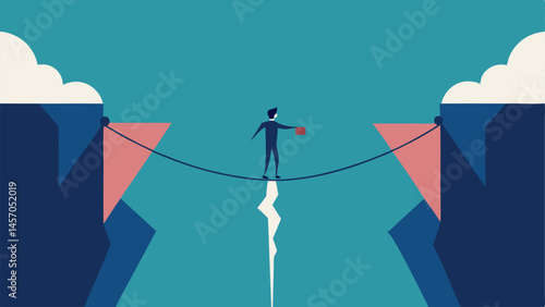 Balancing Act A tightrope walker representing a public figure precariously balances between two cliffs one labeled Support and the other Cancel illustrating the delicate nature of