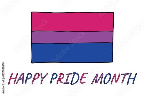 Colorful Bisexual pride flag Happy pride day LGBTQ community Pride Month Vector hand drawn doodle for posters, stickers, logo, cards