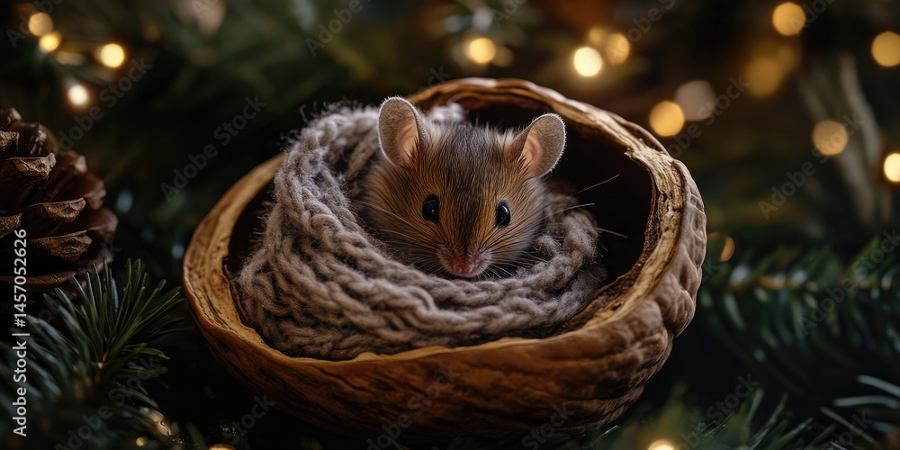 Obraz premium Cozy Winter Dessert in a Walnut Shell