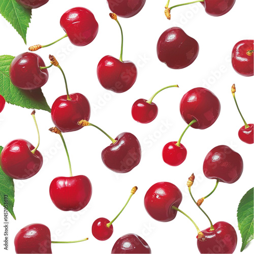 Vibrant Red Cherries and Green Leaves Seamless Pattern – Fresh Fruit Design for Fabric, Wallpaper, and Packaging