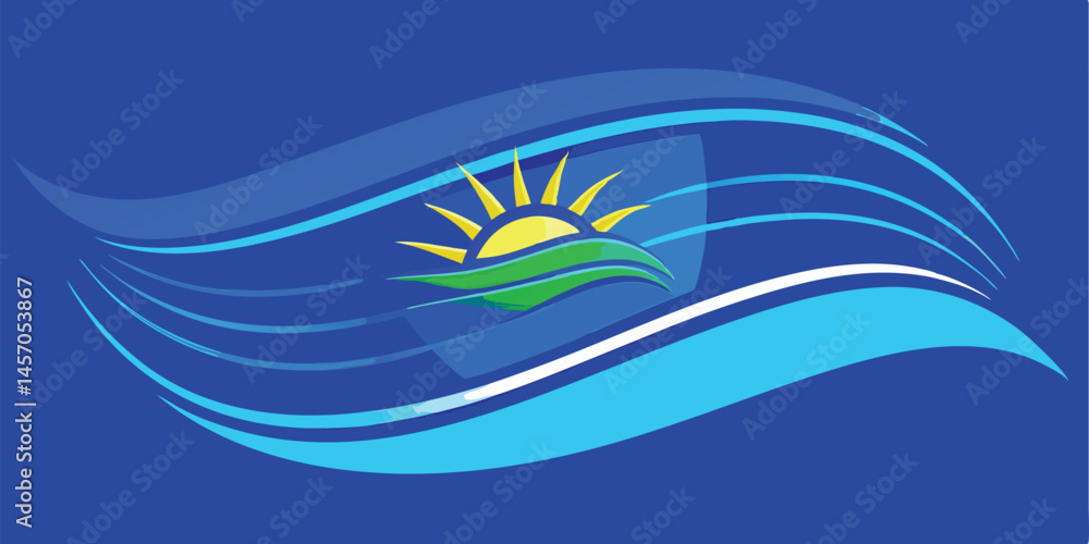 Obraz premium Abstract sun and sea vector design with blue wavy background elements