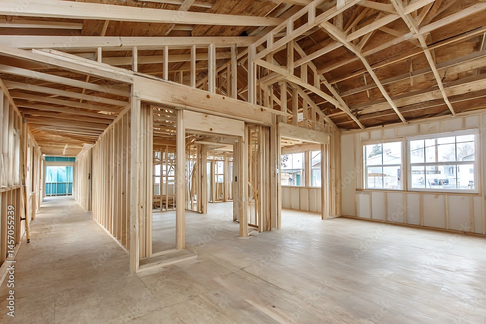 Fototapeta premium House Framing Construction Interior View