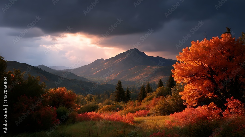 Fototapeta premium Autumn Mountain Landscape with Dramatic Light