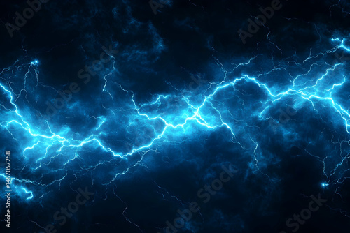 Blue lightning bolts flash across a dark background creating an abstract design.