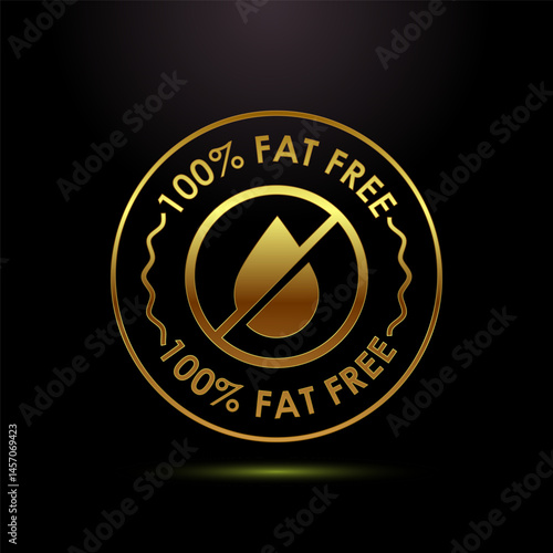 Fat free icon design illustration. Zero fat circle badge label in gold color style