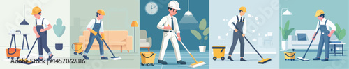 vector architect mopping the floor