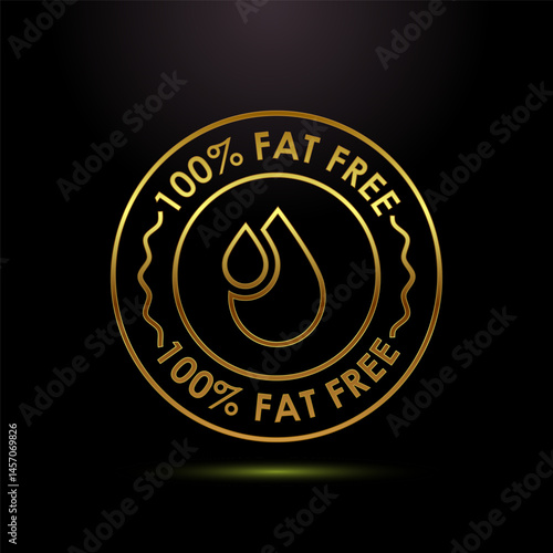 Fat free icon design illustration. Zero fat circle badge label in gold color style