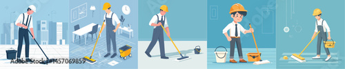 vector architect mopping the floor