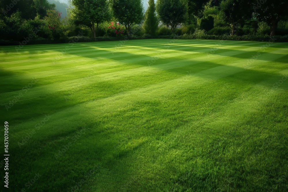 Fototapeta premium Well-Maintained Lawn with Distinct Stripes