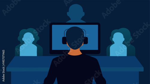 Disappearing Friends A gamer focused on a computer screen with shadowy outlines of friends and family fading away in the background representing the isolation often felt by those