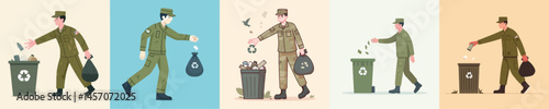 soldier vector throwing garbage
