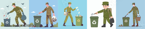 soldier vector throwing garbage
