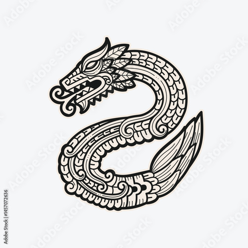 hand drawn Quetzalcoatl mexican god aztec graphic