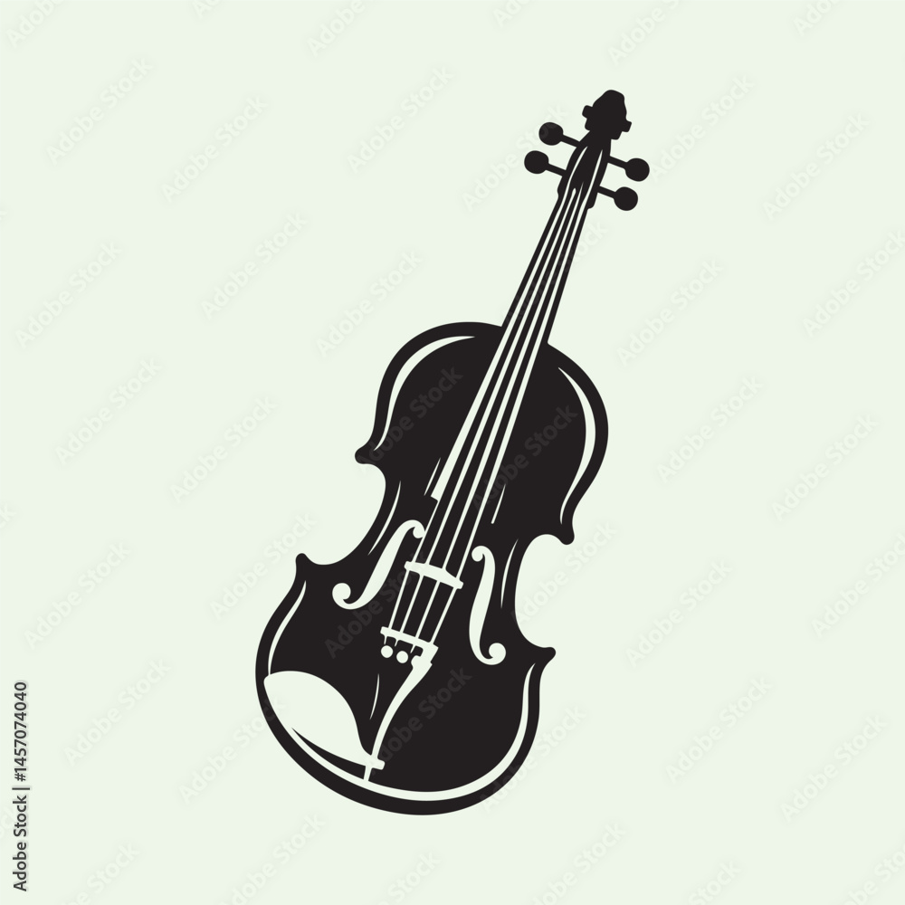 Fototapeta premium Handcrafted Black Violin Silhouette Vector with Elegant Engraved Style on White Background