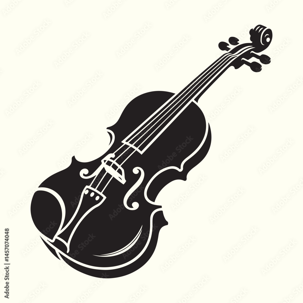Obraz premium Detailed Black Violin Vector Design Featuring Scroll Patterns and Smart Line Work