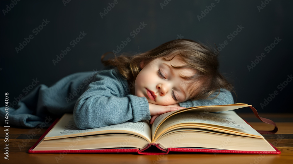petite fille somnolent au dessus de livre ouvert petite fille somnolent au dessus de livre ouvert