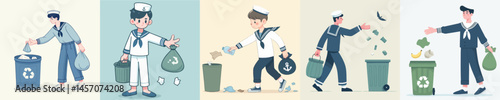 sailor vector throwing trash