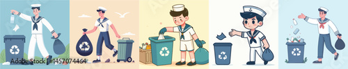 sailor vector throwing trash