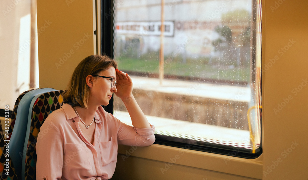 Attractive woman on public transport. Relaxed woman enjoying their time traveling. Copy space. Part of the series Attractive woman on public transport. Relaxed woman enjoying their time traveling. Copy space. Part of the series