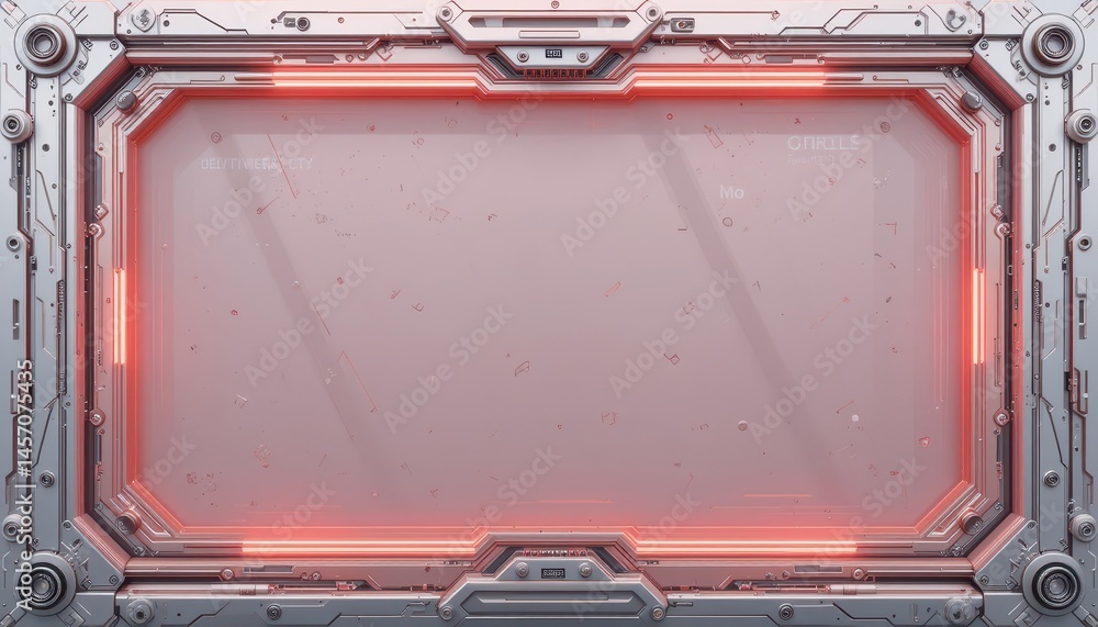 Obraz premium Futuristic Metal Panel With Red Illuminated Frame