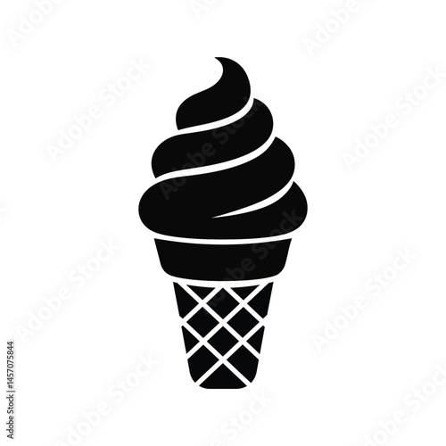 Black and White Ice Cream Cone Silhouette Clipart—Vector Style Dessert Icon