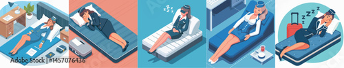 sleeping flight attendant vector