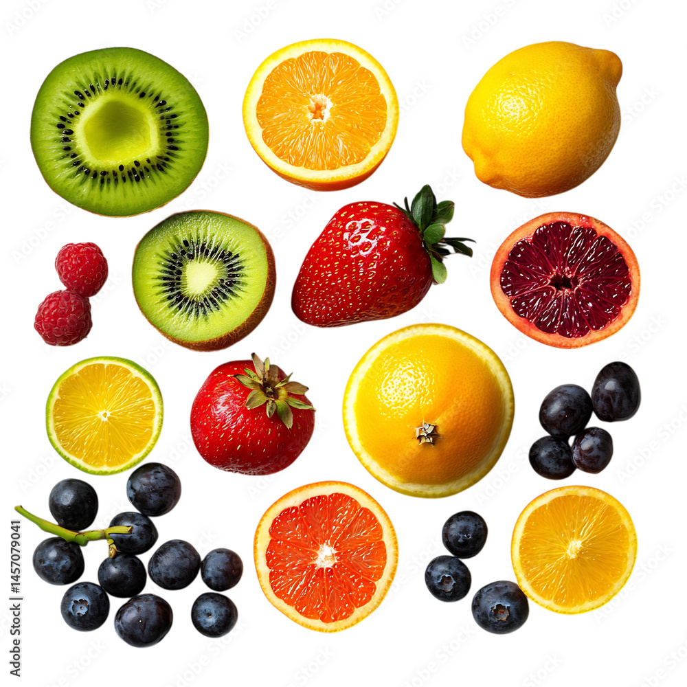 Assorted Fruit and Berries Isolated on Transparent Background Assorted Fruit and Berries Isolated on Transparent Background