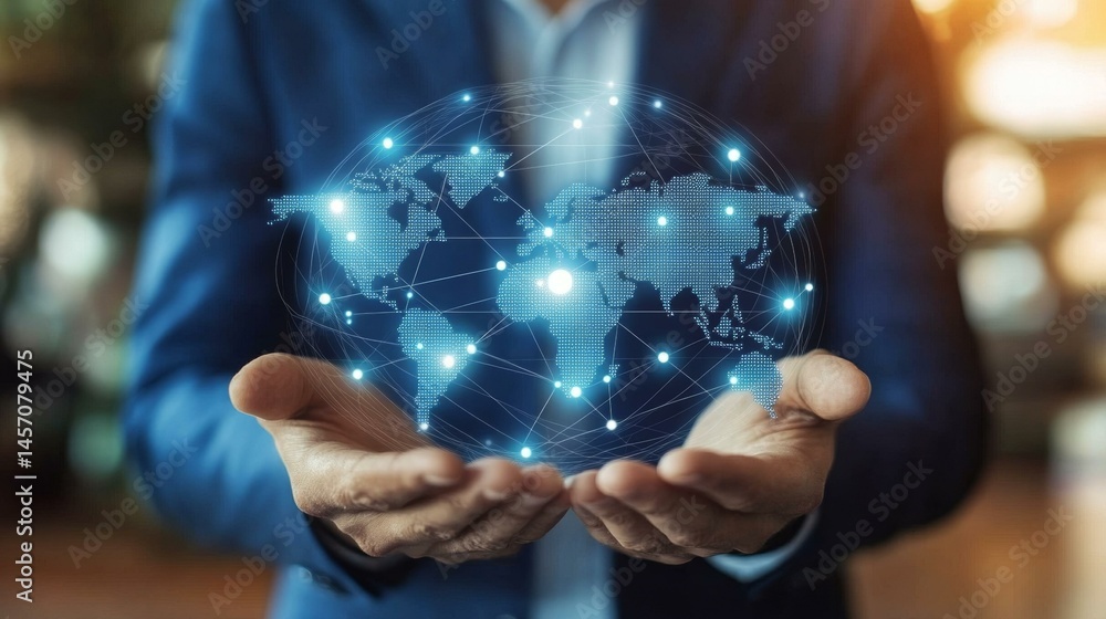 Global Connectivity World Map in Business Hands Global Connectivity World Map in Business Hands
