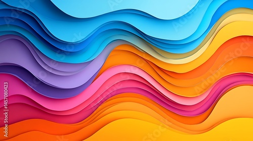 Vibrant Wave of Colors: A dynamic wave of colors gracefully flows, each hue blending into the next, creating an eye-catching, abstract art composition. A perfect representation of an energetic burst.