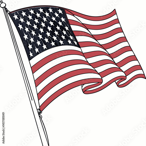 A waving American flag, featuring thirteen red and white horizontal stripes and a blue rectangle in the upper hoist-side corner bearing fifty white stars