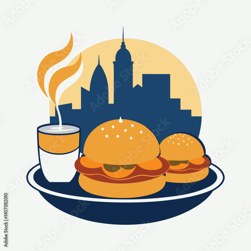 Mumbai Vada Pav Street Food Silhouette on White