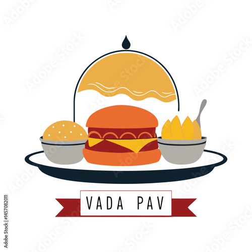 Mumbai Vada Pav Street Food Silhouette on White