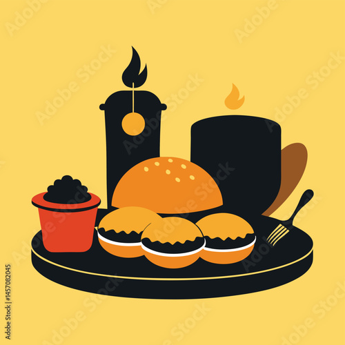 Mumbai Vada Pav Street Food Silhouette on White
