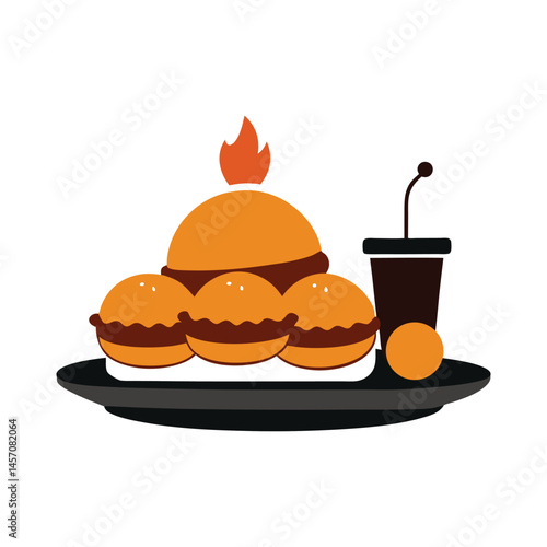 Mumbai Vada Pav Street Food Silhouette on White