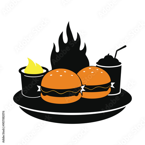Mumbai Vada Pav Street Food Silhouette on White