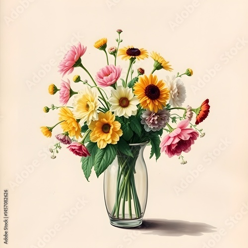 Wallpaper Mural Abstract depicting an old illustration of flowers in a vase, in a digital print style reminiscent of Karl Bloomfield, showcasing flower art illustration design  Torontodigital.ca