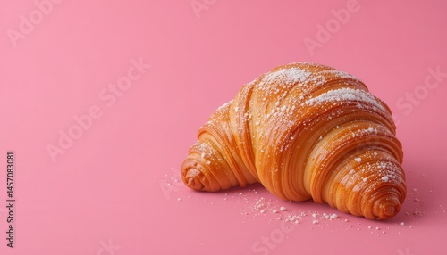 Wallpaper Mural Single croissant dusted with sugar on a pink background. Torontodigital.ca