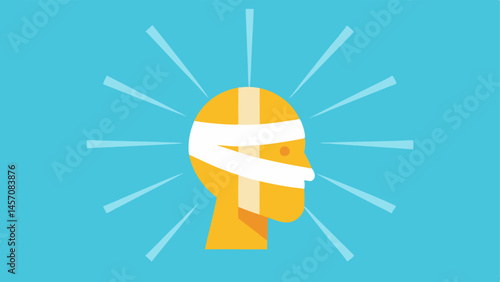 Bandaged Mind An illustration of a head with bandages wrapped around it. Bright rays of light are emanating from within the head representing the emergence of positive thoughts and
