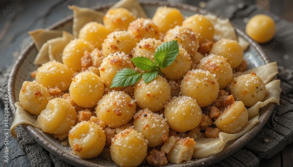 Delicious, golden potato dumplings on a plate. Delicious, golden potato dumplings on a plate.