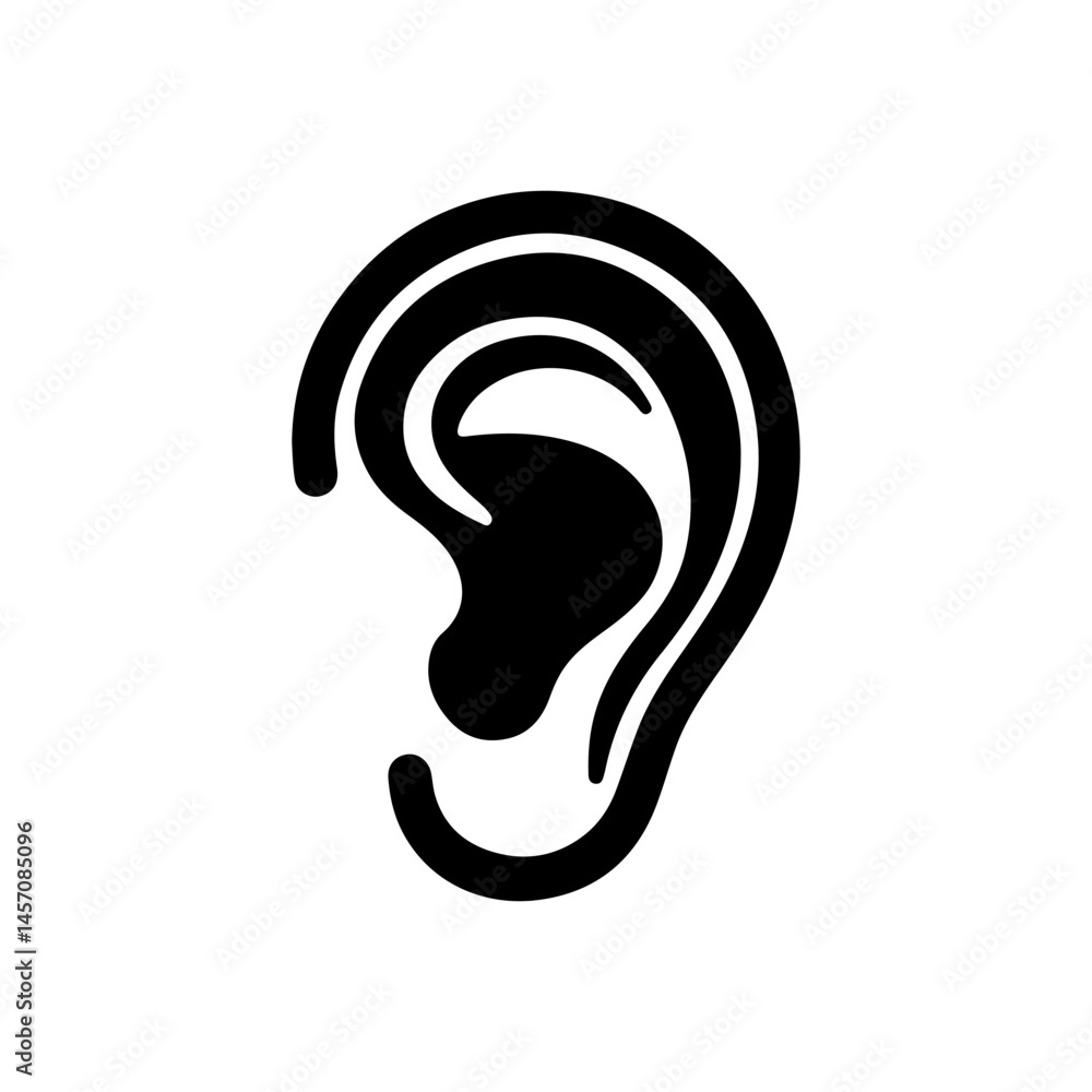 Ear silhouette icon vector flat design. Ear silhouette icon vector flat design.