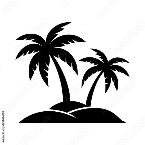 Tropical palm trees set silhouettes Black palm trees set isolated on white background. Palm silhouettes. Design of palm trees for posters, banners and promotional items. 