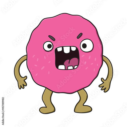 Angry cartoon monster. Halloween vector blue and horned monster