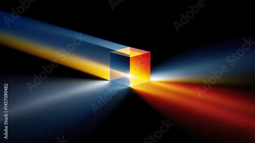 Light passing through an object and creating a spectrum of colors, illustrating light dispersion and color separation.