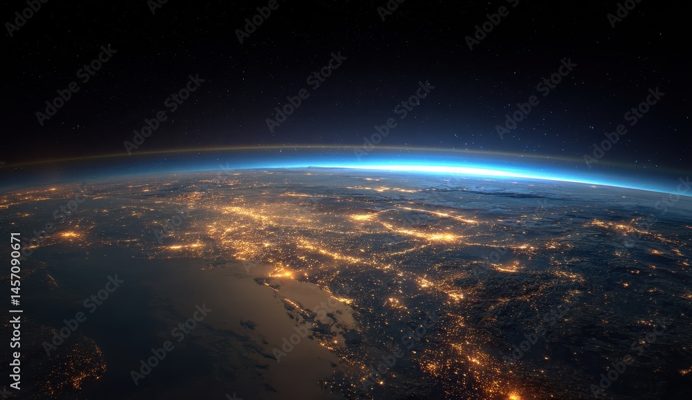 Obraz premium Earth at Night from Space, Illuminating Cities and Landscapes
