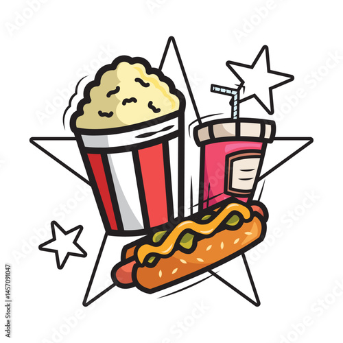 Movie snacks with hotdog. Vector